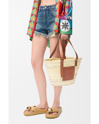 Loewe - Large Basket Bag In Palm Leaf And Calfskin - Lyst