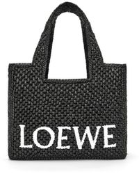 Loewe - Luxury Small Font Tote In Raffia - Lyst