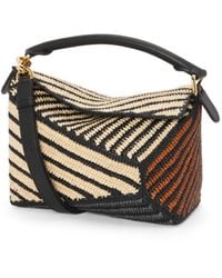 Loewe - Small Puzzle Edge Bag In Raffia And Calfskin - Lyst