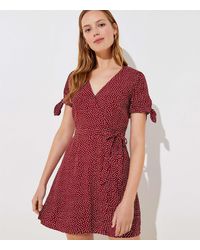 LOFT Dotted Tie Sleeve Skort Romper - Red