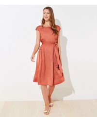 LOFT Tie Waist Pocket Midi Dress - Red