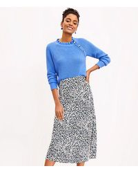 LOFT Petite Leopard Print Bias Midi Skirt - Blue
