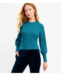 LOFT Shimmer Puff Sleeve Sweater - Blue