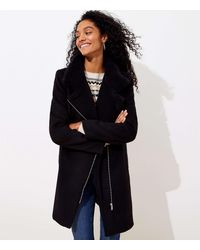 LOFT Fleece Trim Moto Coat - Black