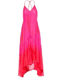Anna Kosturova Silk Tie Dye Crossback Maxi Dress - Pink