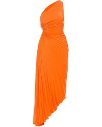 A.L.C. Delfina Pleated One Shoulder Midi Dress - Orange