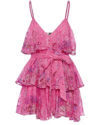 Hemant & Nandita Amal Floral Tiered Mini Dress - Pink