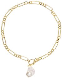 Amadeus Alba Chunky Mixed Link Gold Necklace With Large Keshi Pearl - Metallic