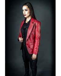 The Letter Contrast Trim Leather Blazer - Red
