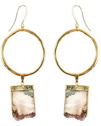 Tiana Jewel Amethyst Gold Hoop Gemstone Earrings - Metallic