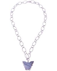Tiana Jewel Desert Vibe Butterfly Gemstone Necklace Silver - Metallic