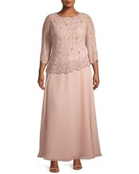J Kara Plus Asymmetrical Embellished Evening Gown - Pink