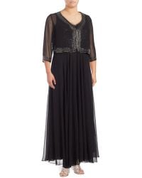 J Kara Plus Embellished Crepe Jacket And Gown - Black