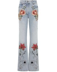 Valentino - Light Wash Denim Cotton Embroidered Flowers 5 Pockets Jeans - Lyst
