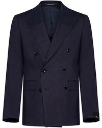 Tagliatore - Linen And Wool-Blend Double-Breasted Blazer - Lyst