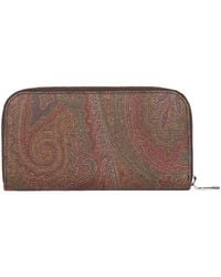 Etro - Large Coated Paisley Jacquard Canvas Zip Around Wallet - Lyst
