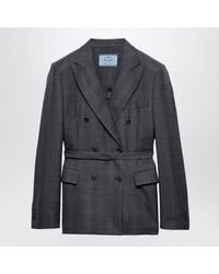 Prada - Double-Breasted Wool Jacket With Check Pattern - Lyst