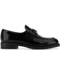 Prada - Brushed Leather Loafers With Logo - Lyst
