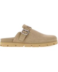 Prada - Sand Suede Slippers - Lyst