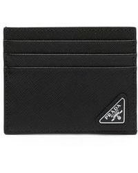 Prada - Triangle-Plaque Leather Card Holder - Lyst