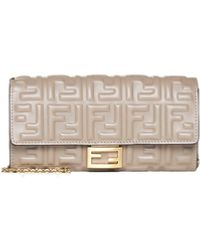 Fendi - Taupe Nappa Leather Wallet With Chain Strap - Lyst