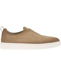 Santoni - Suede Leather Slip-On Trainers With Rubber Sole - Lyst