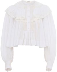 Chloé - Cotton Voile And Lace Cropped Ruffle Top - Lyst