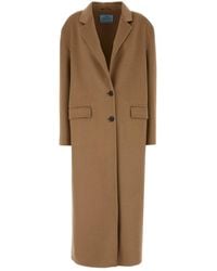 Prada - Camel Wool Blend Coat - Lyst