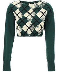 Burberry - Argyle Fine-Knit Cropped Sweater - Lyst