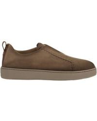 Santoni - Slip-On Sneakers Made From Soft Grained Leather With Vintage-Effect Faded Colouring. Debossed Logo - Lyst