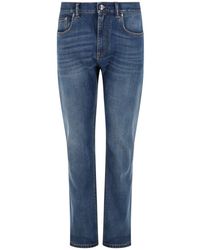 Versace - Denim Elastane Cotton Calf Leather Jeans - Lyst