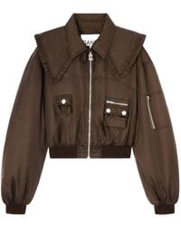Ganni - Chocolate Duchesse Bomber Zip - Lyst