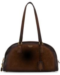 Prada - Brown Suede Medium Bowling Shoulder Bag - Lyst