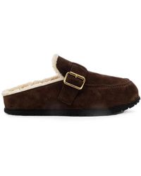 Prada - Suede Slippers With Buckle And Sheepskin Lining - Lyst