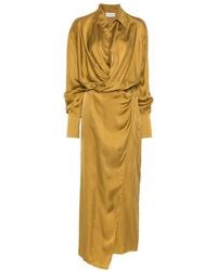 ANDAMANE - Draped Waist Plunge V-Neck Wrap Mini Dress With Pointed Collar & Side Split - Lyst