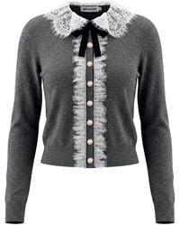 Self-Portrait - Lace-Collar Bow-Detail Cardigan - Lyst