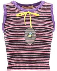 Cormio - 'gloria' Striped Knit Cropped Top With Bee Oblò Detail - Lyst