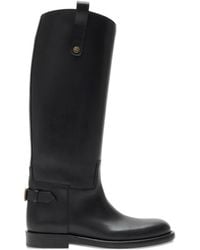 Burberry - Leather Cavalier Boots With Buckle Detail - Lyst