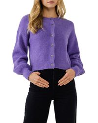 Endless Rose Puff Sleeve Knit Cardigan Sweater - Purple