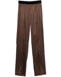 Tom Ford - Cinnamon-Colored Stretch Silk Satin Pajama-Style Trousers With Velvet Waistband And Embroidered Logo - Lyst