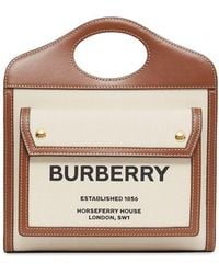 Burberry - Pocket Mini Cotton And Leather Top Handle Bag - Lyst