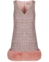 Self-Portrait - Bouclé Mini Dress With Faux Fur Hem - Lyst