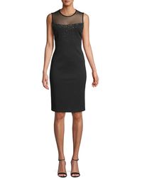 Calvin Klein Sleeveless Beaded Illusion Sheath Dress - Black