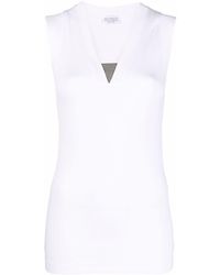 Brunello Cucinelli - Ribbed Cotton Sleeveless Top - Lyst