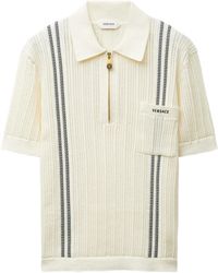 Versace - Embroidered-Logo Cotton Knit Polo Shirt - Lyst