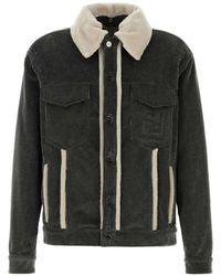 Fendi - Faded Stonewash Treatment Corduroy Blouson With Sheepskin Trim Removable Collar - Lyst