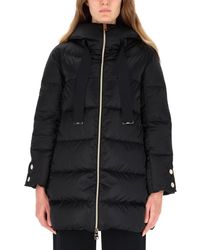 Herno - Horizontal Quilted Puffer Coat With High Collar And Drawstrings - Lyst