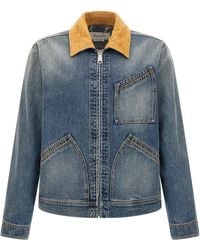 McQueen - Washed Ddenim Jacket With Suede Collar - Lyst