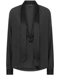 Tom Ford - Polka-Dot Silk Crepe Blouse With Tuxedo Details - Lyst