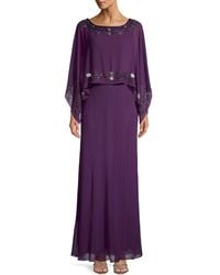J Kara Embellished Cape Gown - Purple
